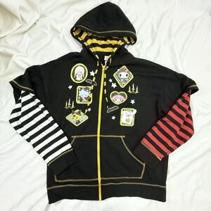 Sanrio Hello Kitty and Friends Womens 2X Black Halloween Full Zip Hoodie Striped